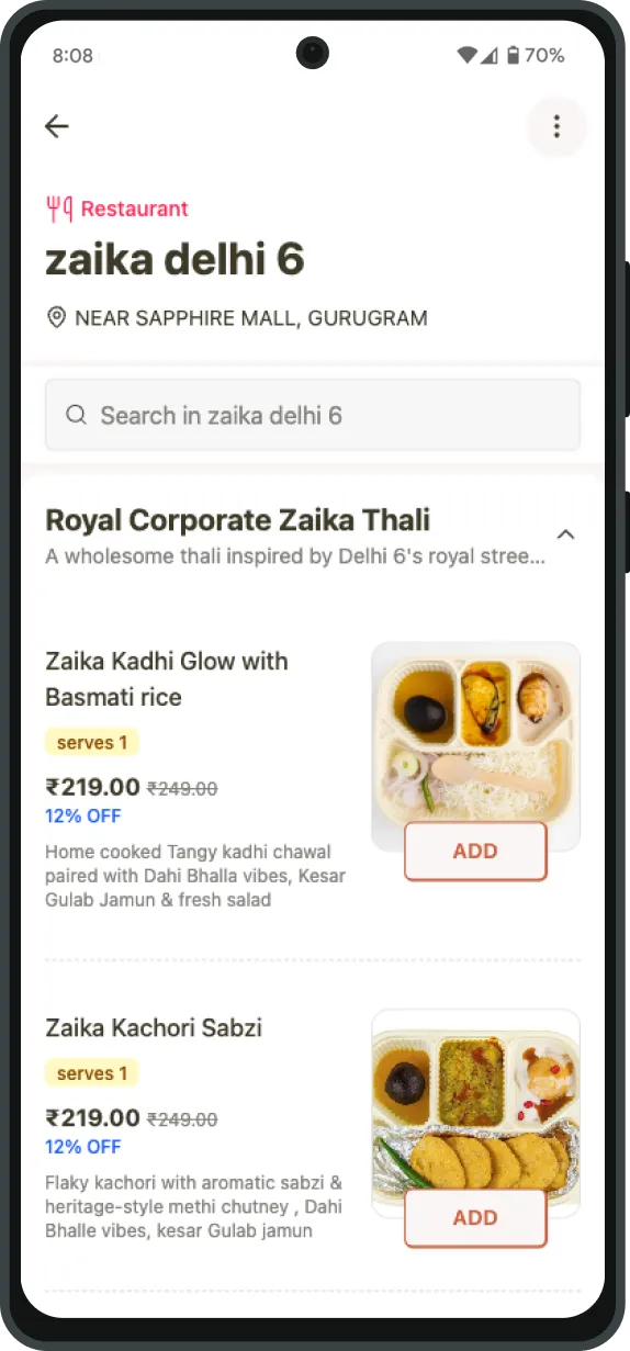 Customer app screens