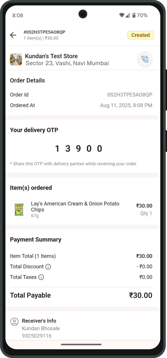 Customer app screens