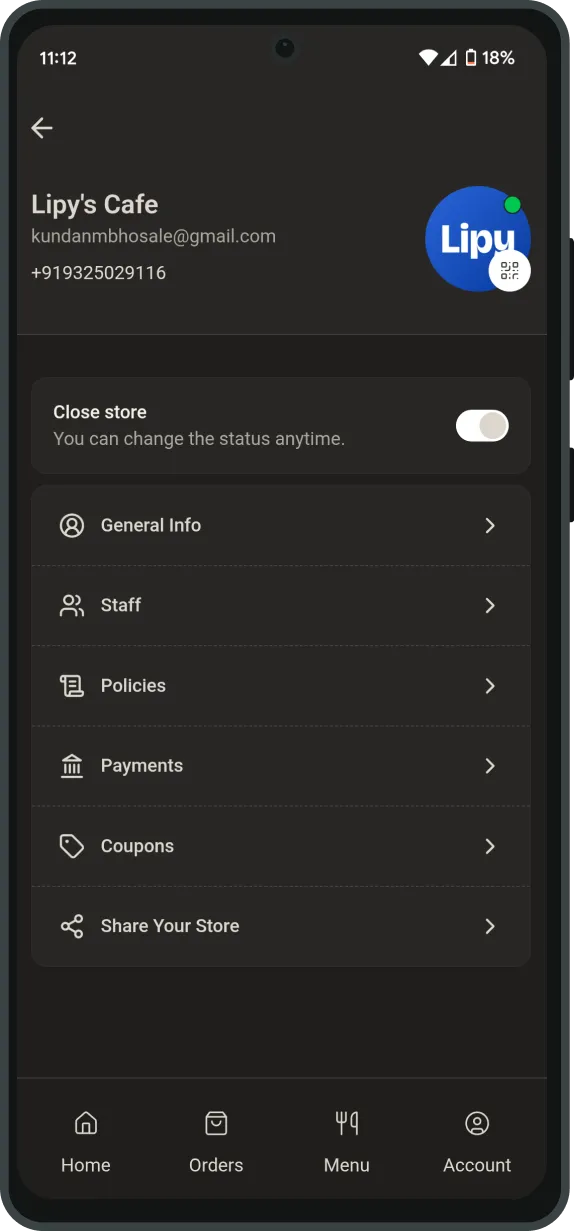 Merchant app screens