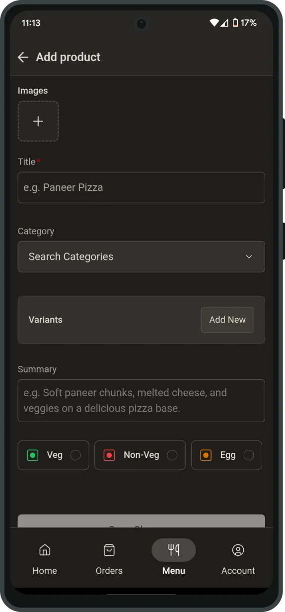 Merchant app screens